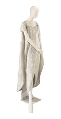 A BALENCIAGA SILVER AND METALLIC FLORAL BROCADE SILK TWO-PIECE EVENING ENSEMBLE