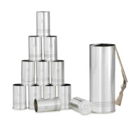 A SILVER MARTINI PITCHER AND TWELVE SHOT GLASSES