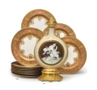 TWELVE ROYAL CROWN DERBY PORCELAIN PINK-GROUND PLATES