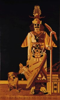 Portrait du peintre Francis Biras déguisé en Pierre Loti et de son chien Vamos