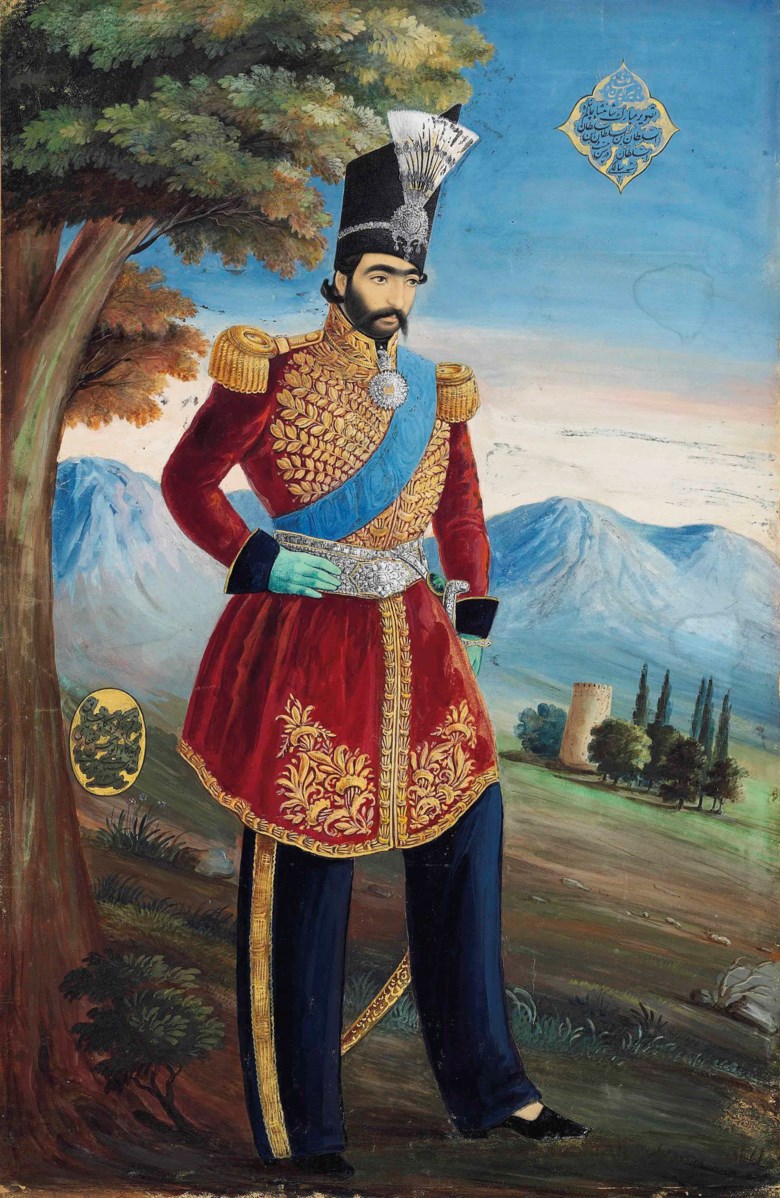 The young Nasir al-Din Shah Gajar, signed Abul Hassan Ghaffari, Gajar Iran, dated AH 12691852-53 AD. Painting 20½ x 13½ in (52 x 34.4 cm). Sold for £40,000 on 10 April 2014  at Christie’s in London