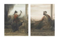 An Ottoman smoking a hookah; and A girl and a parrot