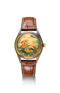 Rolex. An extremely fine, rare and unique 18K gold automatic wristwatch with sweep centre seconds, star numerals and cloisonné enamel dial