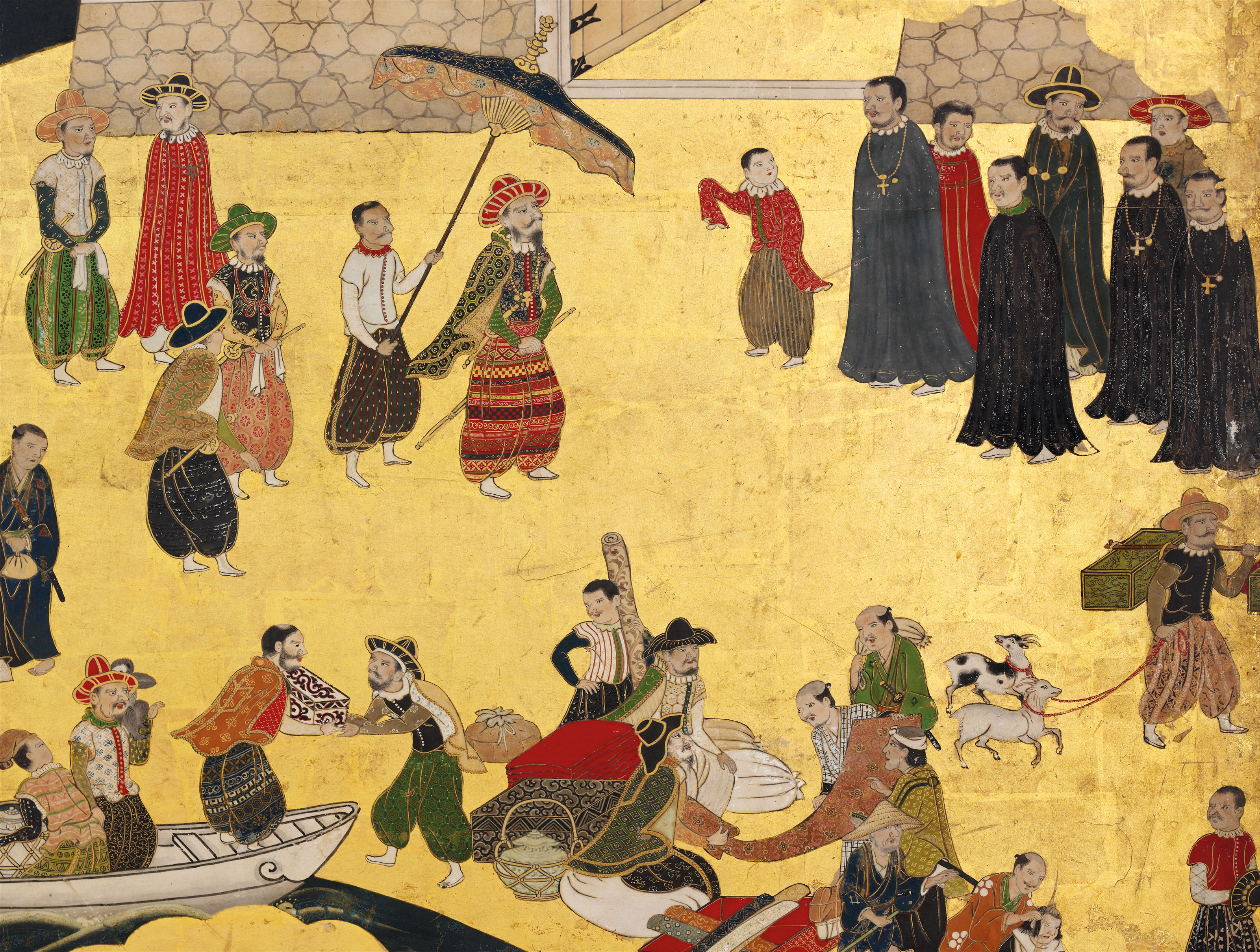 An Important Nanban SixFold Screen Depicting the Arrival of a