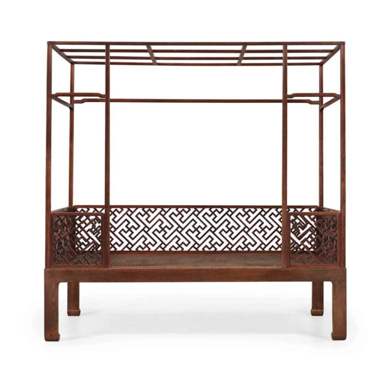 A magnificent six-post Huanghuali canopy bed, Jiazichuang, Late 16th-early 17th century. 80?  in (205.1  cm) high, 81?  in (207  cm) wide, 41?  in (106.4  cm) deep. Sold for $845,000 on 16 September 2016  at Christie’s in New York