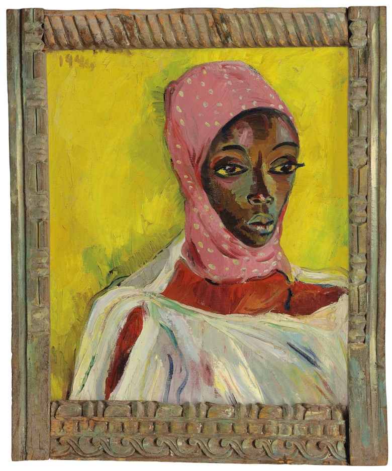 Irma Stern (1894-1966), The Watussi Chief’s wife, in the artist’s carved zanzibar frame, 1953. 28 ¾ x 23 ¾ in (73 x 60.4 cm) including frame. Estimate £600,000-800,000. This lot is offered in Topographical Pictures on 14 December 2017  at Christie’s in London
