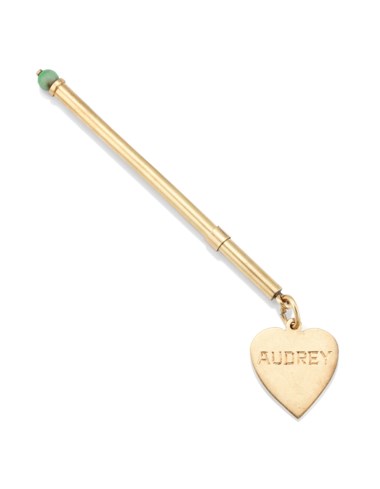 Gigi, 1951-1952
a swizzle stick, Cartier, circa 1950. 4⅛  in (10.5  cm) long. Estimate £2,000-3,000. This lot is offered in Audrey Hepburn The Personal Collection on 27 September 2017  at Christie’s in London