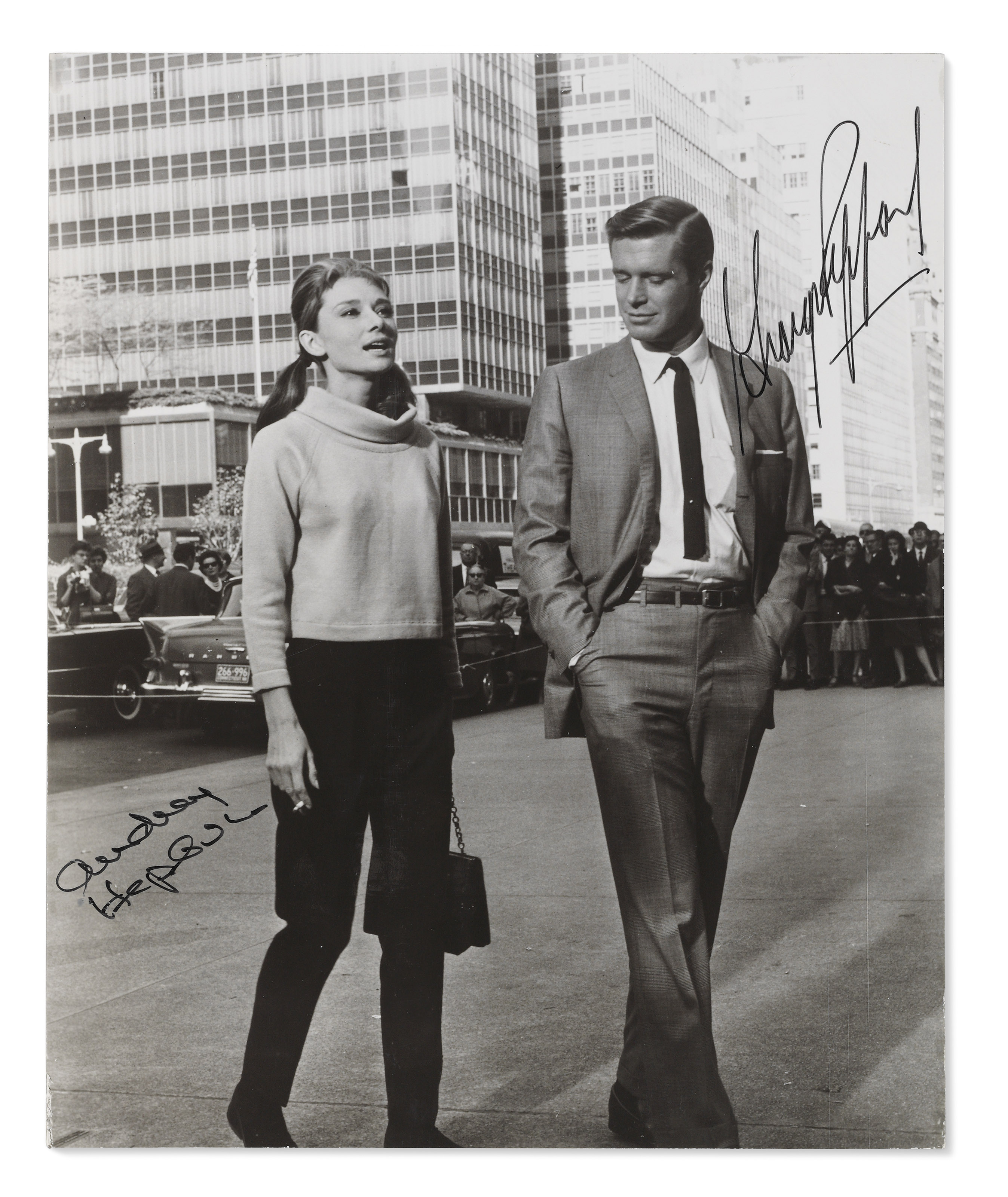 Breakfast at Tiffany&rsquo;s, 1961, Audrey Hepburn and George Peppard in the 1961 Paramount production Breakfast at Tiffany's, New York, 1960. Sheet: 9 &frac14; x 7 &frac12;  in (23.5 x 19  cm). Estimate: &pound;2,000-3,000. This lot is offered in Audrey Hepburn: The Personal Collection on 27 September 2017  at Christie&rsquo;s in London