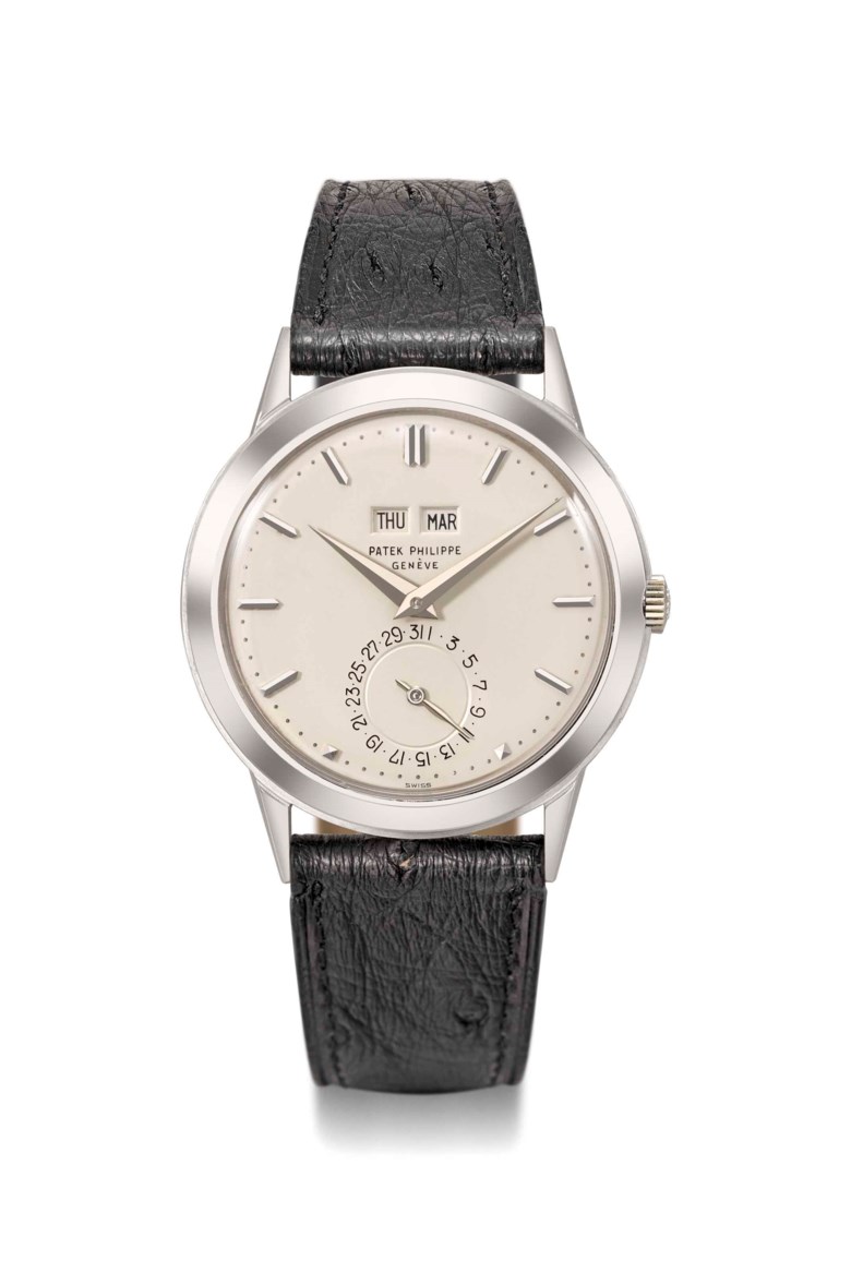 Patek Philippe. An exceptional and historically important 18K white gold automatic perpetual calendar wristwatch without moon phases, Signed Patek Philippe, Genève, ref. 3448, movement no. 1’119’585, case no. 332’625, manufactured in 1981. Sold for CHF 972,500 on 13 November 2017  at Christie’s in Geneva