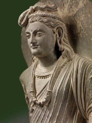 maitreya importante statue gris schiste ancienne region du