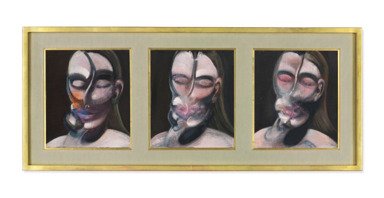 Francis Bacon (1909-1992), Three Studies for a Portrait, 1976. Each 14 x 12 in (35.5 x 30.5 cm). Sold for £10,008,750 on 6 March 2018 at Christie’s in London