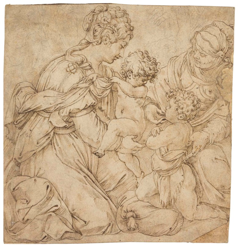 Giorgio Vasari (Arezzo 1511-1574 Florence), The Virgin and Child with the Infant Baptist and Saint Anne. 7¾ x 6¾  in (18 x 17.2 cm). Estimate $80,000-120,000. This lot is offered in Old Master & British Drawings on 30 January 2018  at Christie’s in New York