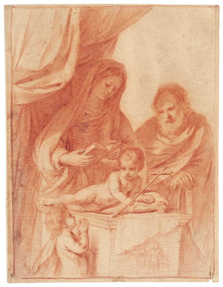 Giovanni Francesco Barbieri, called Il Guercino (Cento 1591-1666 Bologna), The Holy Family with the Infant Saint John Baptist. 10⅞ x 8¼  in (27.6 x 21 cm). Estimate $40,000-60,000. This lot is offered in Old Master & British Drawings on 30 January 2018  at Christie’s in New York