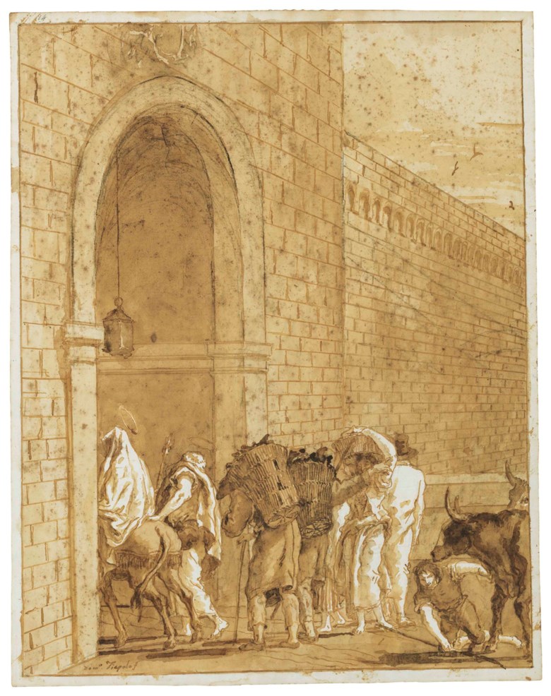 Giovanni Domenico Tiepolo (Venice 1727-1804), The Holy Family Entering Memphis. 19 x 14⅞  in (48.2 x 37.9 cm). Estimate $70,000-100,000. This lot is offered in Old Master & British Drawings on 30 January 2018  at Christie’s in New York