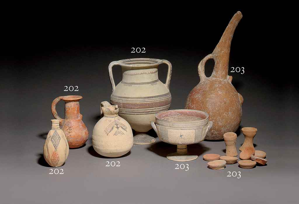 FOUR CYPRIOT POTTERY RED POLISHED WARE VESSELS , EARLY BRONZE AGE, 2500