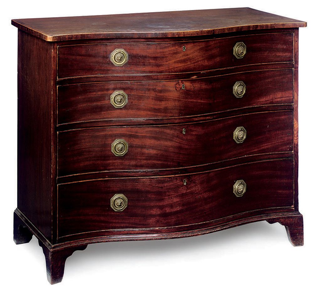 A MID-GEORGE III MAHOGANY SERPENTINE CHEST