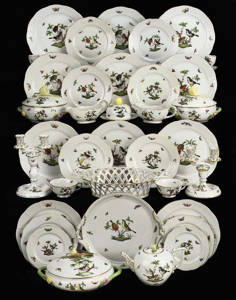 An assembled Herend 'Rothschild bird' part dinner service , 20TH