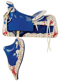 A BLUE PLASTIC SADDLE  