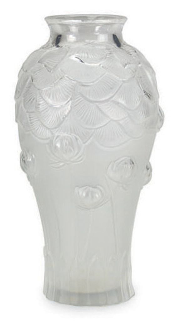 A LALIQUE GLASS VASE MOLDED WITH WATER LILIES, , SIGNED IN ETCH