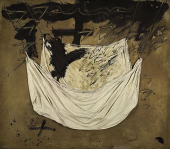 Ocre i negre amb tela encolada (Ochre and Black with Pasted on Cloth)  