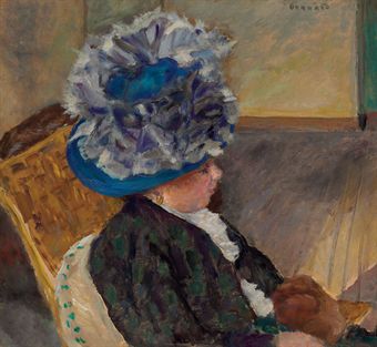 Jeune femme au chapeau bleu  