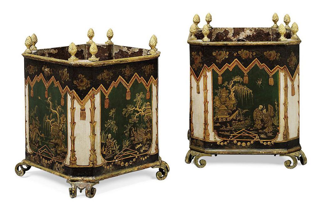 A PAIR OF CHARLES X PARCEL-GILT AND POLYCHROME-DECORATED TOL...