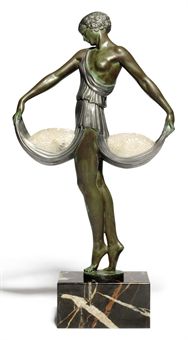 A FAYRAL COLD-PAINTED PEWTER FIGURAL LAMP  