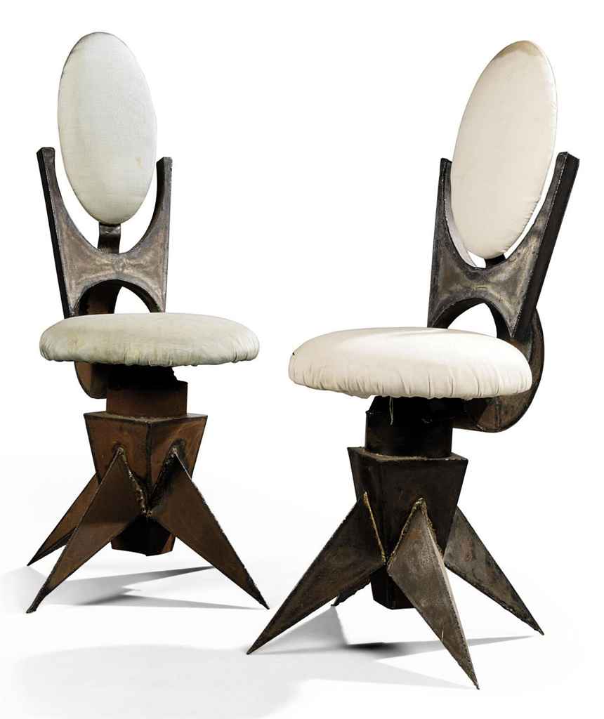 A PAIR OF TOM DIXON WELDED METAL SWIVEL DESK CHAIRS