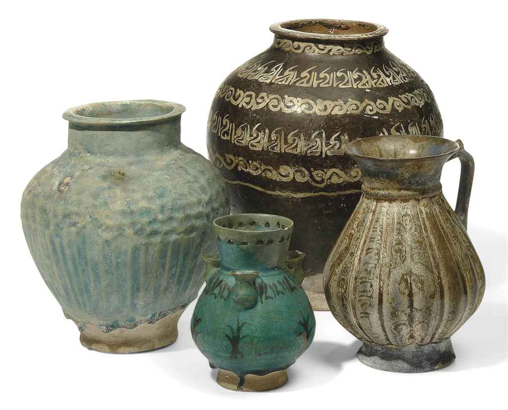 FOUR PERSIAN POTTERY VASES , NISHAPUR AND KASHAN, 10TH13TH CENTURY