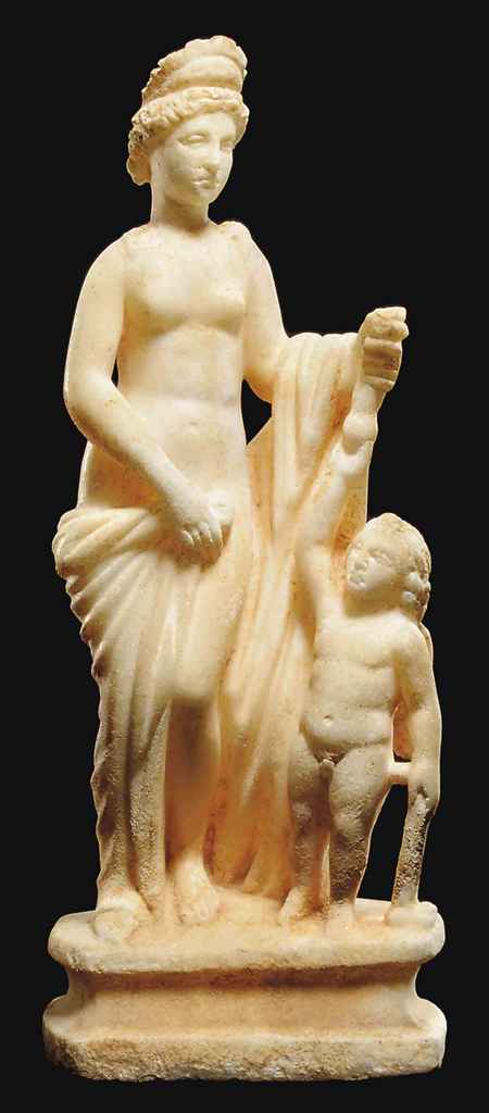 A ROMAN MARBLE STATUE OF APHRODITE AND EROS