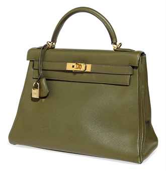 A VERT OLIVE LEATHER 'KELLY' BAG  