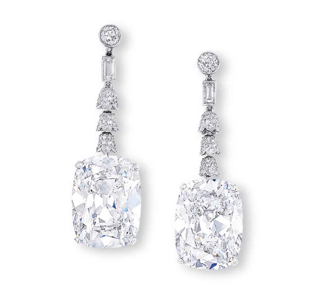 The Imperial Cushions A SPECTACULAR PAIR OF DIAMOND EAR PEN...