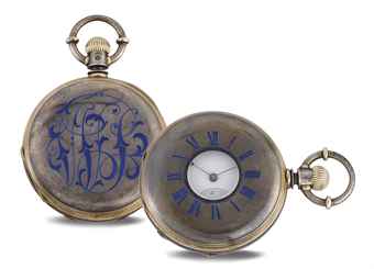 AMERICAN WATCH CO. A SILVER AND PINK GOLD HALF HUNTER CASE KEYLESS LEVER POCKET WATCH 