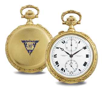 VACHERON CONSTANTIN. AN EXCEPTIONAL, MONUMENTAL AND HISTORICALLY IMPORTANT 20K GOLD OPENFACE TWO-TRAIN TRIP 7 1/2 MINUTE REPEATING GRANDE AND PETITE SONNERIE CHRONOGRAPH CLOCKWATCH 