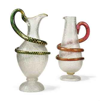 TWO MOULDED 'ICE GLASS' WATER JUGS  