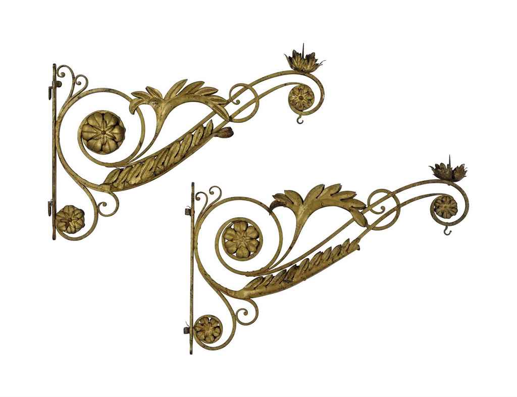 A SET OF FOUR ITALIAN GILT WROUGHT-IRON SINGLE-LIGHT WALL LIGHTS, , 19TH CENTURY Christie s