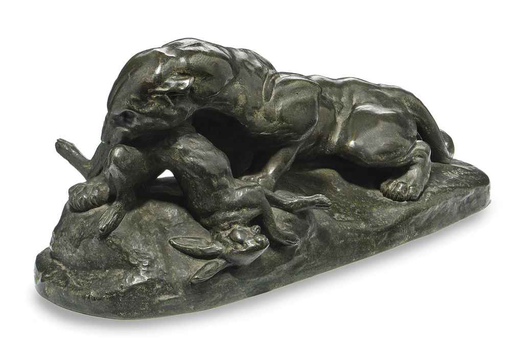 A FRENCH BRONZE ENTITLED 'JAGUAR DÉVORANT UN LIÈVRE (JAGUAR ...