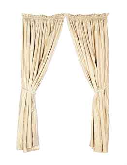 TWO PAIRS OF TAUPE SATIN STRIPED TAFFETA CURTAINS  