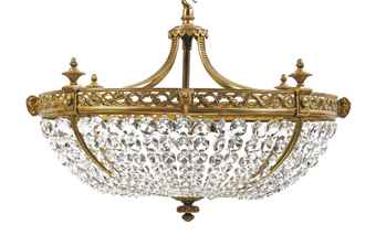 A GLASS AND ORMOLU CHANDELIER  