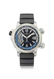 Jaeger-LeCoultre. A large titanium limited edition automatic world time wristwatch with sweep centre seconds, date and alarm 