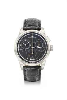 Jaeger-LeCoultre. A rare and large 18K white gold limited edition chronograph wristwatch with flying 1/6th seconds and dual power reserve display 