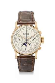 Patek Philippe. An exceptionally fine and rare 18K pink gold perpetual calendar chronograph wristwatch with moon phases 
