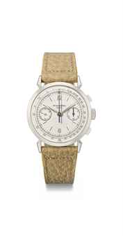 Patek Philippe. An extremely fine and rare platinum chronograph wristwatch 