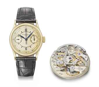 Patek Philippe. An extremely fine, large, rare and historically interesting 18K gold hinged single button chronograph wristwatch with sector dial 