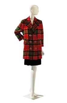 A VALENTINO RED, GREEN AND BLACK PLAID DOUBLE-BREASTED WOOL COAT  