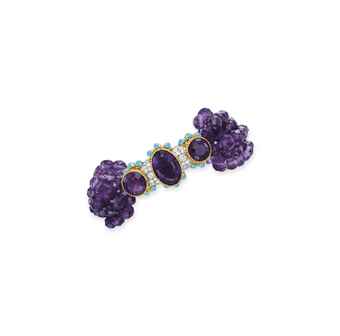 A DIAMOND, AMETHYST AND TURQUOISE BRACELET, BY CARTIER  