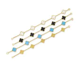 ~A GROUP OF FOUR MULTI-GEM ALHAMBRA BRACELETS, BY VAN CLEEF & ARPELS  