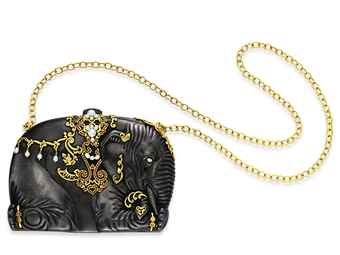 A TITANIUM, DIAMOND, RUBY AND CULTURED PEARL EVENING BAG  