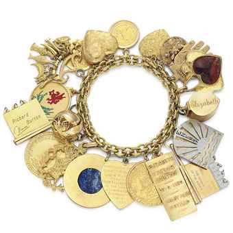 A GOLD AND MULTI-GEM CHARM BRACELET  