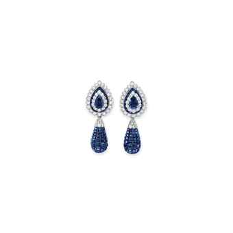 A PAIR OF MYSTERY-SET SAPPHIRE AND DIAMOND EAR PENDANTS, BY VAN CLEEF & ARPELS 